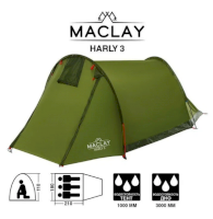 Палатка 3-местная, HARLY 3, размер 210х180х110см